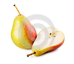 One and a half green and red pears