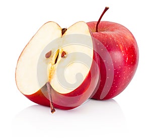 One and half red apples isolated white background