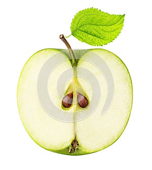 One half of the sliced green apple isolated on a white background