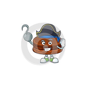 One hand Pirate cartoon design style of chocolate alfajor wearing a hat