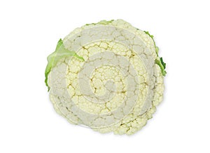 One head fresh organic white cauliflower on white isolated background with clipping path. Cauliflower have high carbohydrate and