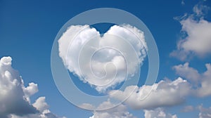 One Heart-Shaped Cloud Isolated against the Majestic Blue Sky: Amorous Illustration of Atmospheric Beauty
