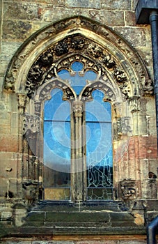 One of the highly decorated windows at Rosslyn Chapel