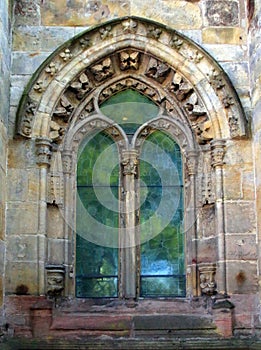 One of the highly decorated windows at Rosslyn Chapel