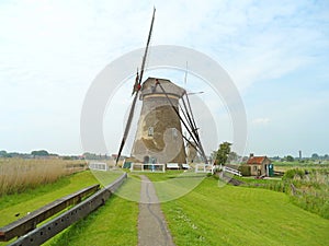 One of 19 Historic Dutch Windmills of Kinderdijk UNESCO World Heritage Site, Molenwaard, Netherlands