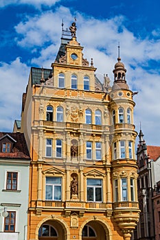 One of houses at Premysl Otakar II. square in Ceske Budejovice, Czech Republ