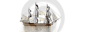 One HSM ancient ship on the water - 3D render photo