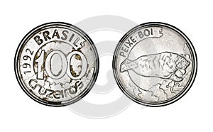One hundred cruzeiros coin, year 1992 - Old Coins From Brazil