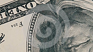 One Hundred Dollar Banknote Rotate in Extreme Macro, Benjamin Franklin Portrait