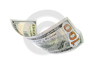 One hundred dollar banknote on white background.