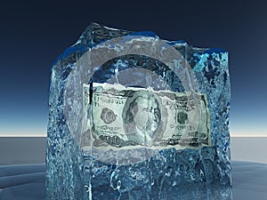 One hundred dollar bill in ice