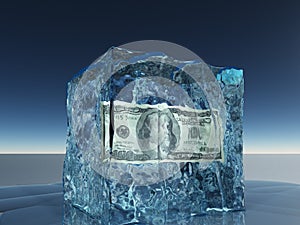 One hundred dollar bill in ice