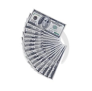 One hundred dollar bill isolated bundle  investment success on white background