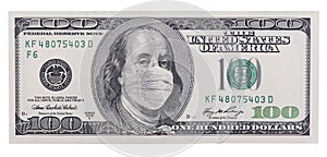 One hundred dollar bill with medical face mask