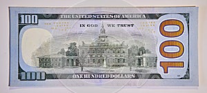 One hundred dollar bill new design, reverse