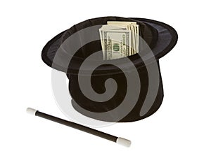 One Hundred Dollar Bills In A Magic Hat with Wand
