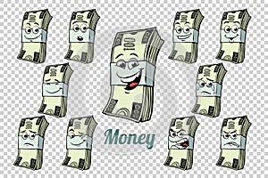 One hundred dollars cash packing emotions characters collection