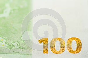 One hundred Euro banknote background close up