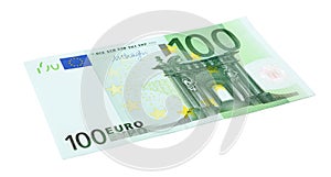One hundred Euro banknote lying on white background