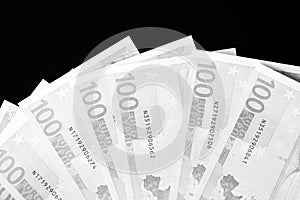One Hundred euro banknotes as a background. Black and white