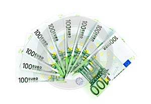 One hundred euro bills isolated on white background