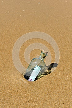 One hundred euros in a bottle in the beach