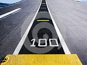 One hundred meters, runway on an aircraft carrier