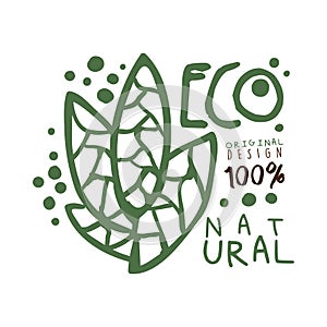 One hundred percent eco natural label original design, logo graphic template. Healthy lifestyle, handmade products