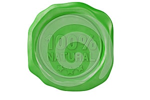 One hundred percent natural green wax seal.3D illustration.