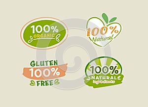 One hundred percent natural labels, Organic food logo collection