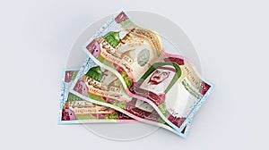 one hundred saudi arabia riyals banknotes stacks isolated on white background, one hundred riyals,