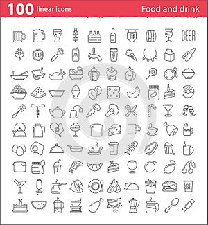 One hundred thin line food and drink icons