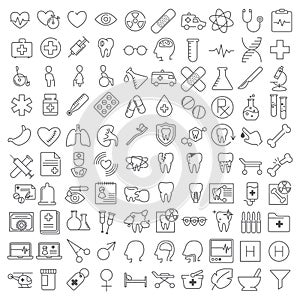One hundred thin line icons set