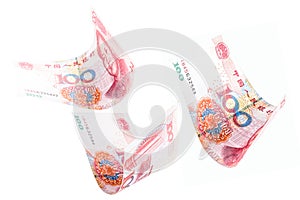 One hundred yuan banknotes falling together, Renminbi or rmb, money from the federative republic of china. Chinese economy