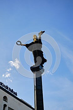 Saint Sofia Monument in Sofia withbackground blue sky.