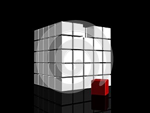 One individuality red cube on dark backround