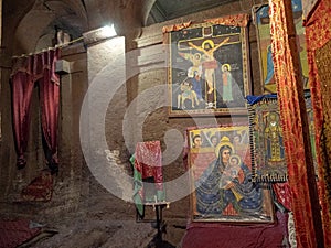 Interior of the biggest church of Medhane Alem, Lalibela, Ethiopia photo