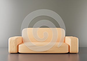 One isolated couch sofa bed in room premium color background, Sofa orange color front composition, 3d Rendering illustration for