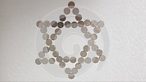 One israeli shekel metal coins arranged on white background in a shape of jewish six points star