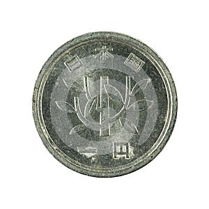 One japanese yen coin reverse isolated on white background