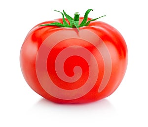 One juicy red tomato isolated on white background