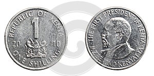One kenya coin shilling on a white isolated background