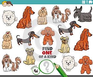 One of a kind game for children with cartoon purebred dogs