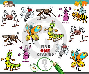 One of a kind game for children with happy insects