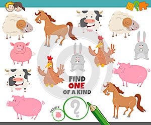 One of a kind task for children with farm animals