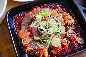 One of the Korean foods, spicy webfoot octopus stir-fried