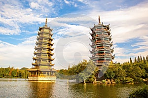 One of landmarks in Guilin- Solar and Lunar Towers