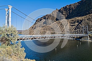 The one-lane bridge over the Deschutes River at Cove Palisades State Park in Oregon, USA