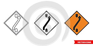 One lane crossover out roadworks sign icon of 3 types color, black and white, outline. Isolated vector sign symbol