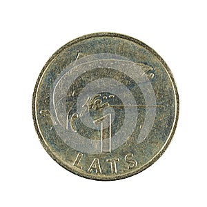 One latvian lats coin 1992 isolated on white background